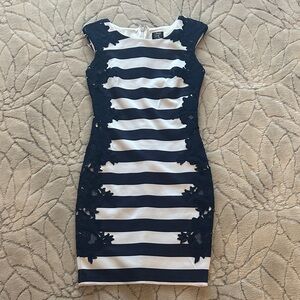 Jax Navy and White Striped Midi Dress